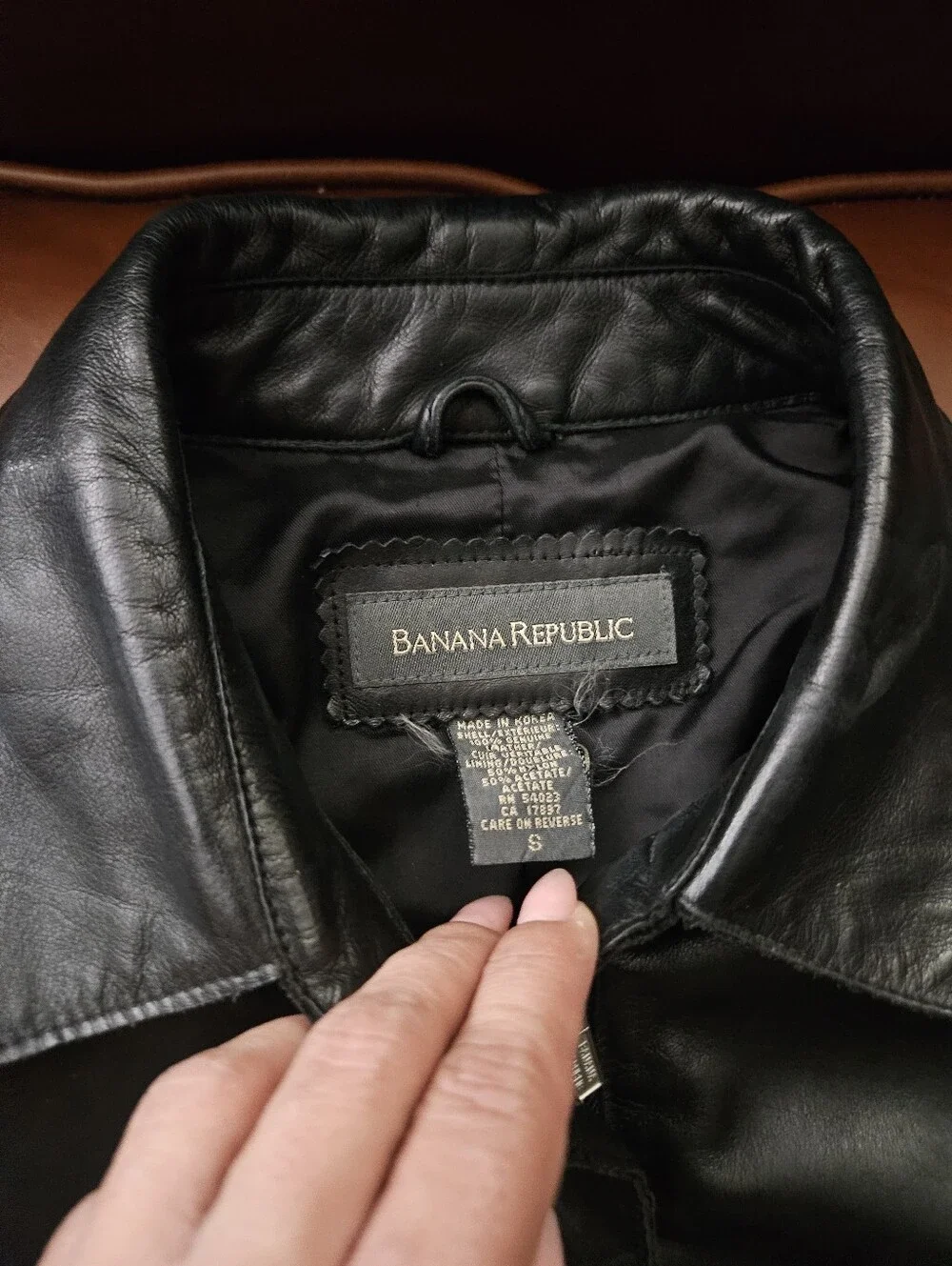 Banana Republic Men’s Black Leather Bomber With Harley Davidson Patch Small
